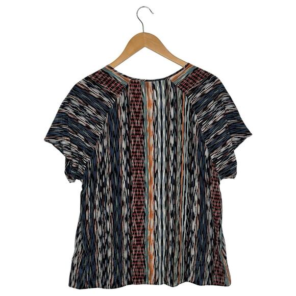 Nic Zoe Top Womens L Silk Short Sleeve Scoop Neck Geometric Slinky Multi - Picture 5 of 10